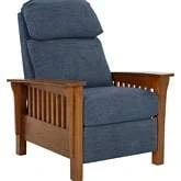 Mission Manual Recliner in Tweed Indigo Blue Fabric & Mahogany Finish Wood